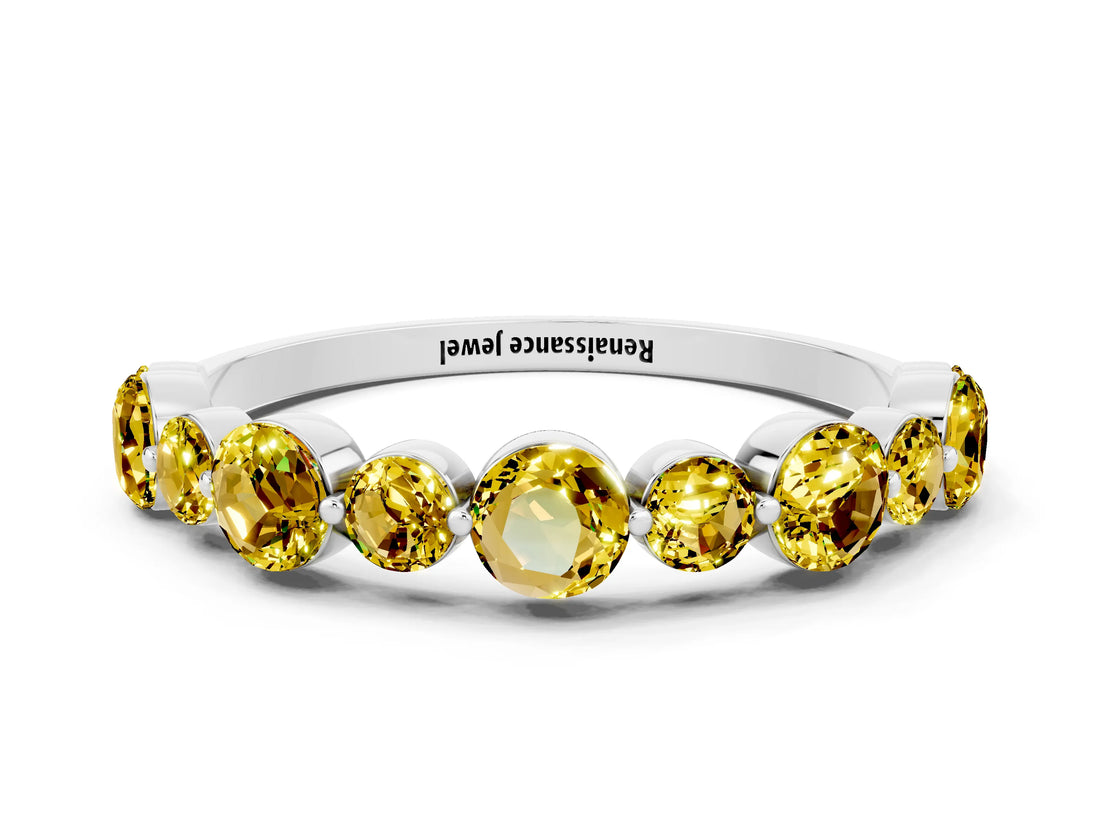 White gold Round Yellow Sapphire Scalloped Prong Set Eternity Band_30