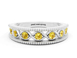 White gold Round Yellow Sapphire Twist Milgrain Band with Bezel Setting