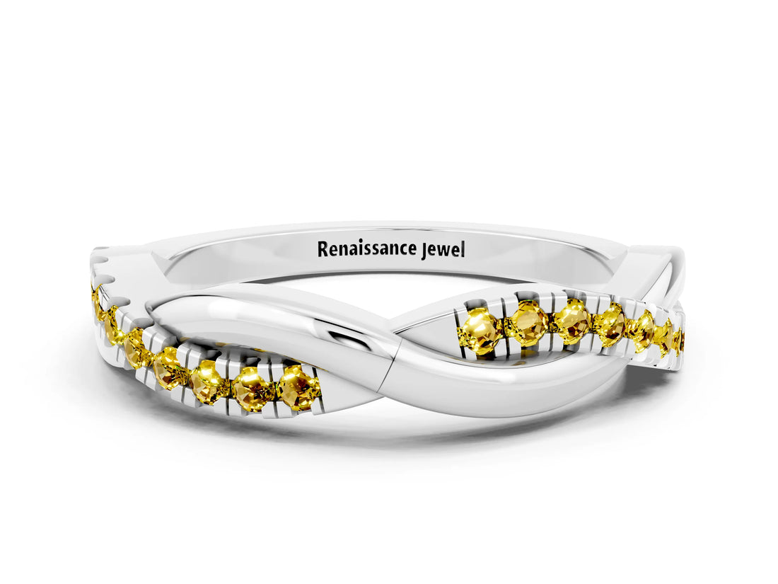 White gold Round Yellow Sapphire Twisted Infinity Band with Prong Setting_18