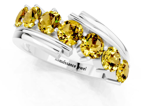 White gold Round Yellow Sapphire Wave Band with Channel and Shared Prong Setting_19