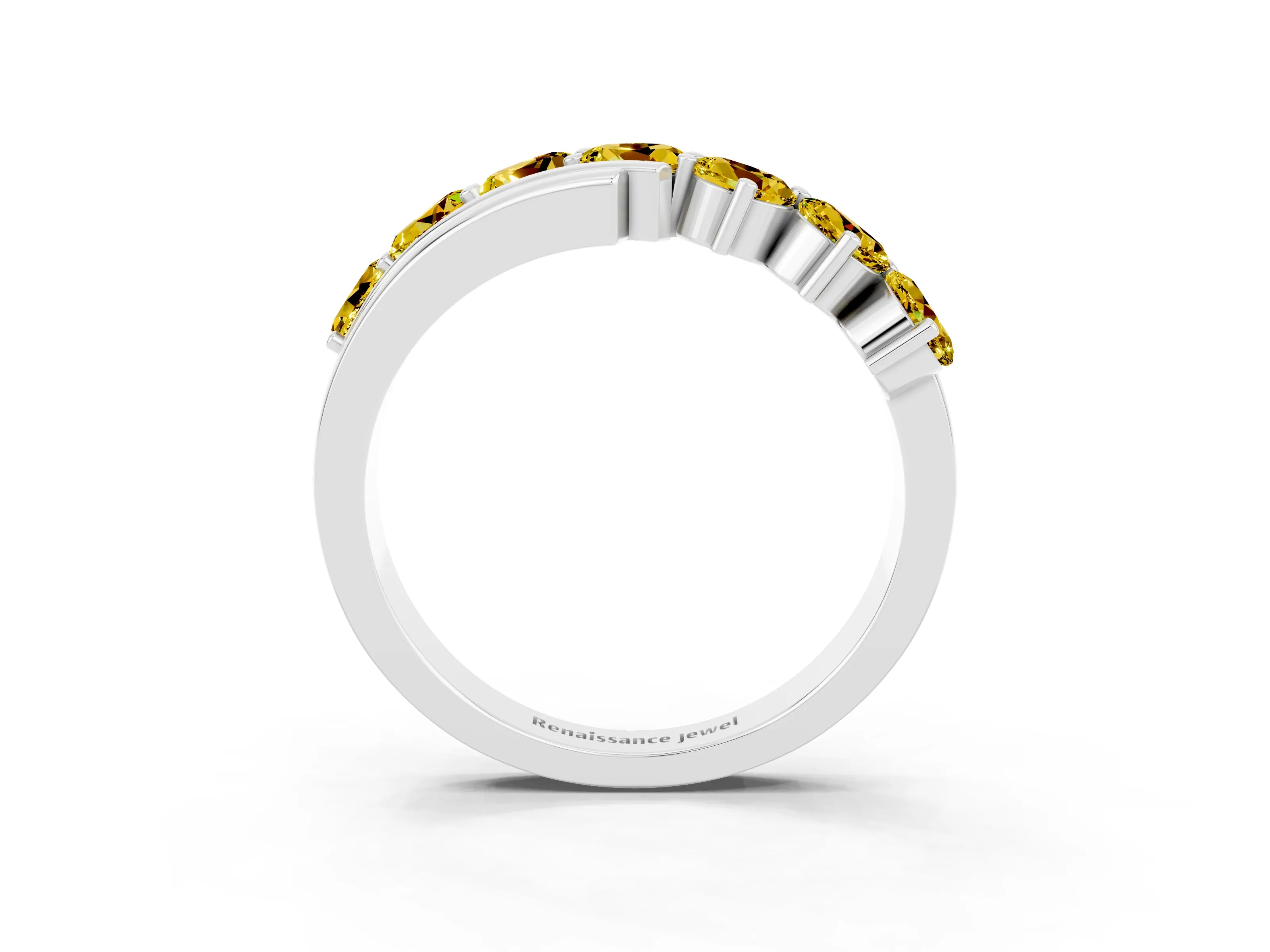 White gold Round Yellow Sapphire Wave Band with Channel and Shared Prong Setting_21