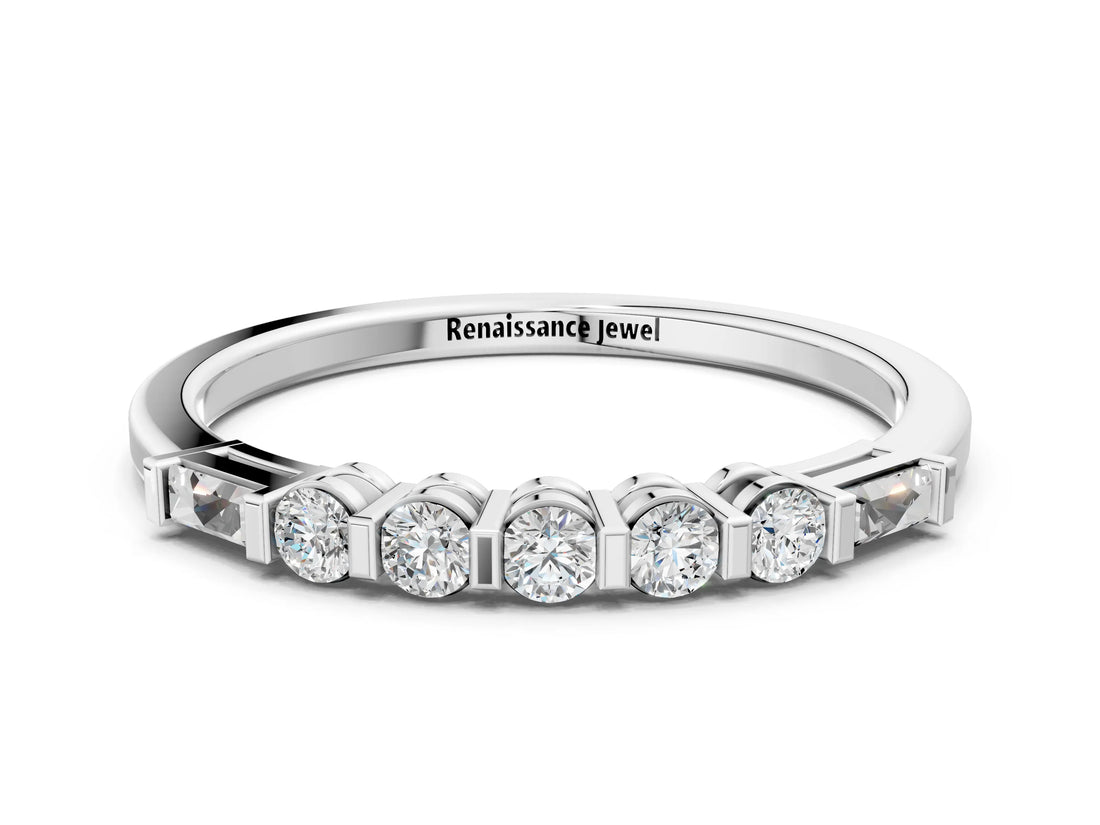 White gold Round and Baguette Diamond Prong Set Half-Eternity Band_12