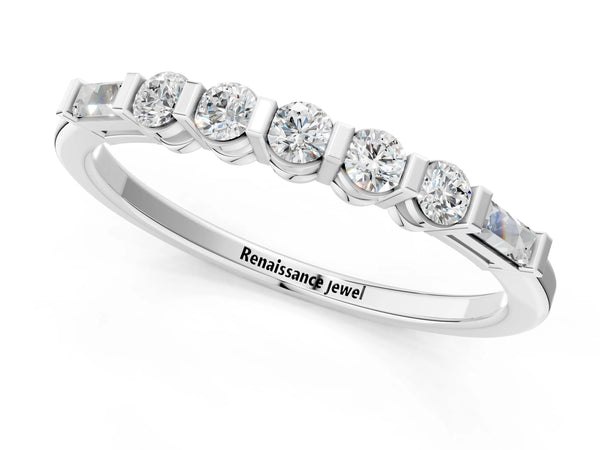 White gold Round and Baguette Diamond Prong Set Half-Eternity Band