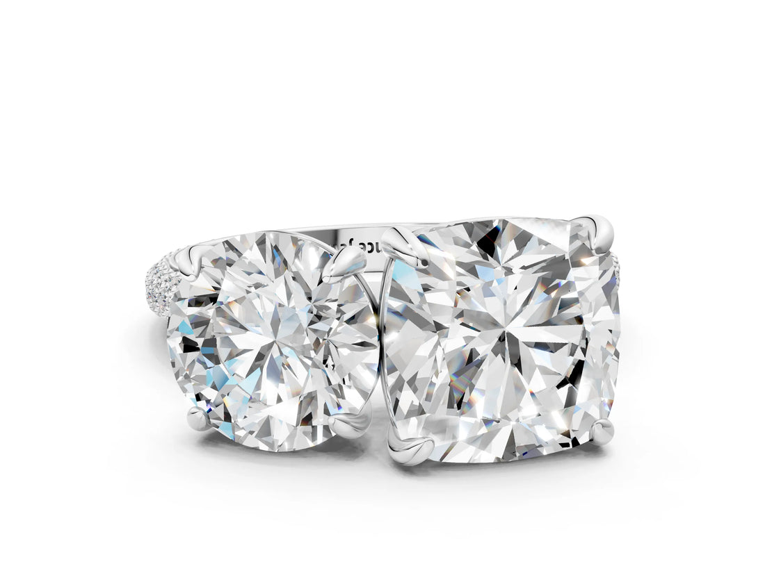 White gold Round and Cushion Toi Moi Ring with Prong Setting and Micro Pave Band_17
