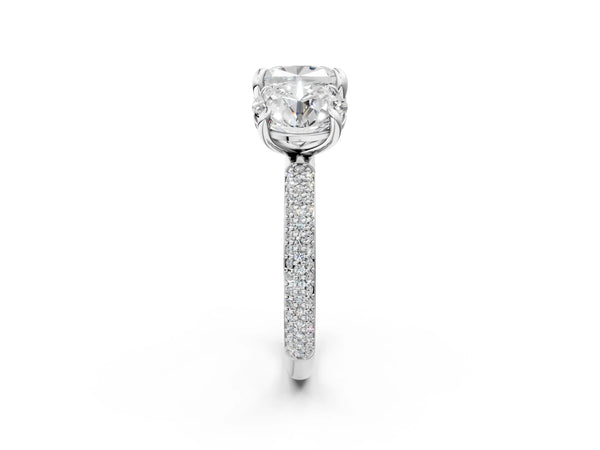 Platinum Round and Cushion Toi Moi Ring with Prong Setting and Micro Pave Band
