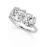 White gold Round and Cushion Toi Moi Ring with Prong Setting and Plain Band 1