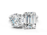 White gold Round and Emerald Cut Toi Moi Ring with Prong Setting_84