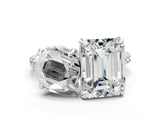 White gold Round and Emerald Toi Moi Ring with Prong Setting and Micro Pave Band