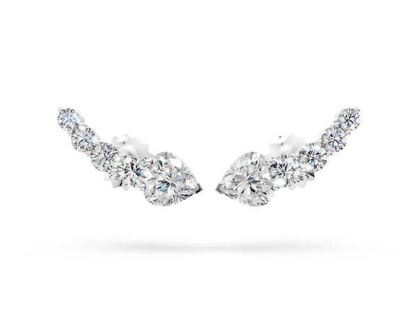Platinum Round and Heart Diamond Petite Ear Climber Earrings