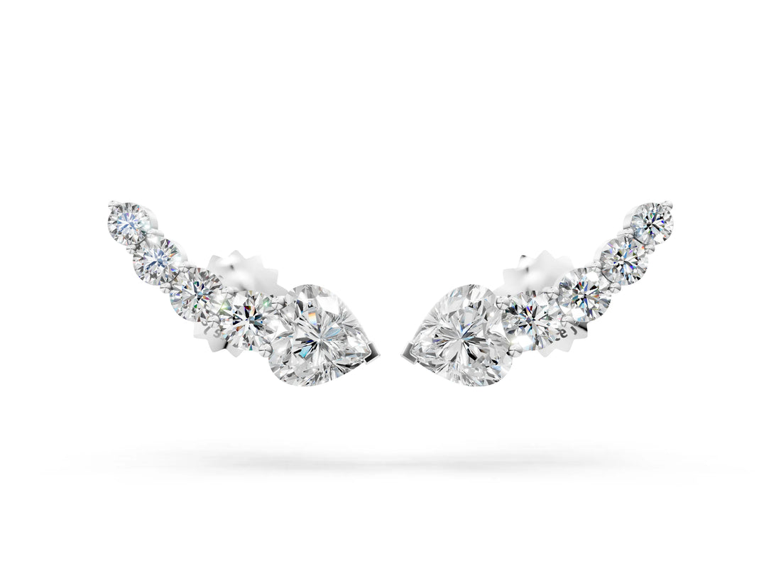 Platinum 0.48 Carat E VS Round and Heart Diamond Petite Ear Climber Earrings