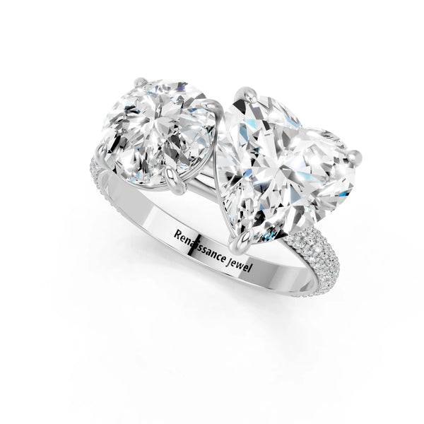 White gold Round and Heart Toi Moi Ring with Prong Setting and Micro Pave Band