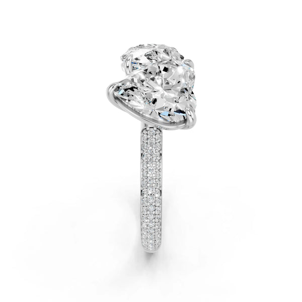 White gold Round and Heart Toi Moi Ring with Prong Setting and Micro Pave Band