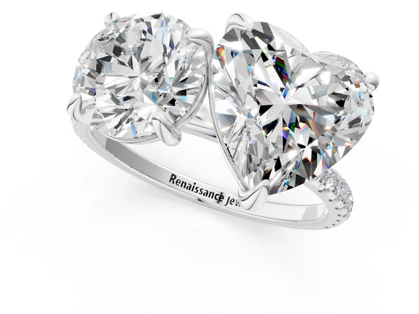White gold Round and Heart Toi Moi Ring with Prong Setting and Pave Band