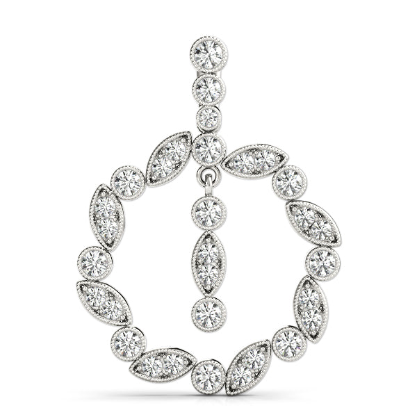 Silver Round and Marquise Cut Diamond Milgrain Halo Pendant
