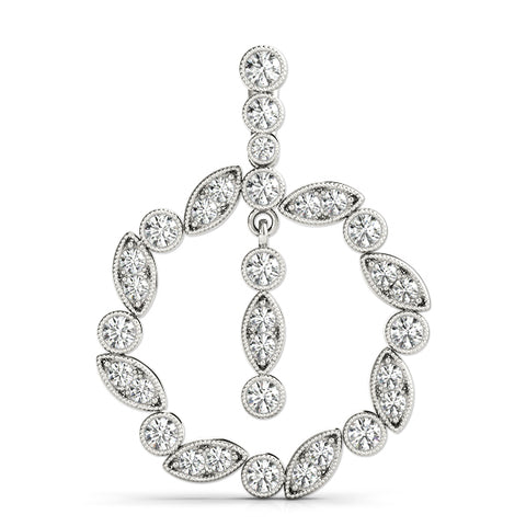 White gold Round and Marquise Cut Diamond Milgrain Halo Pendant 1