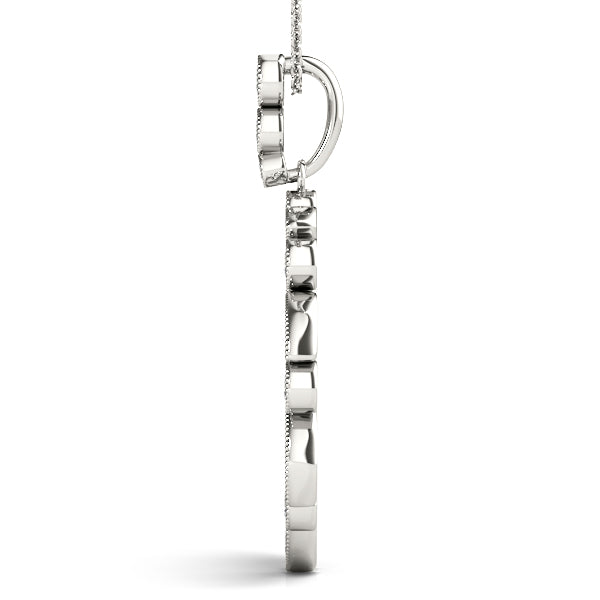 Silver Round and Marquise Cut Diamond Milgrain Halo Pendant