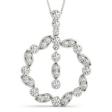 White gold Round and Marquise Cut Diamond Milgrain Halo Pendant