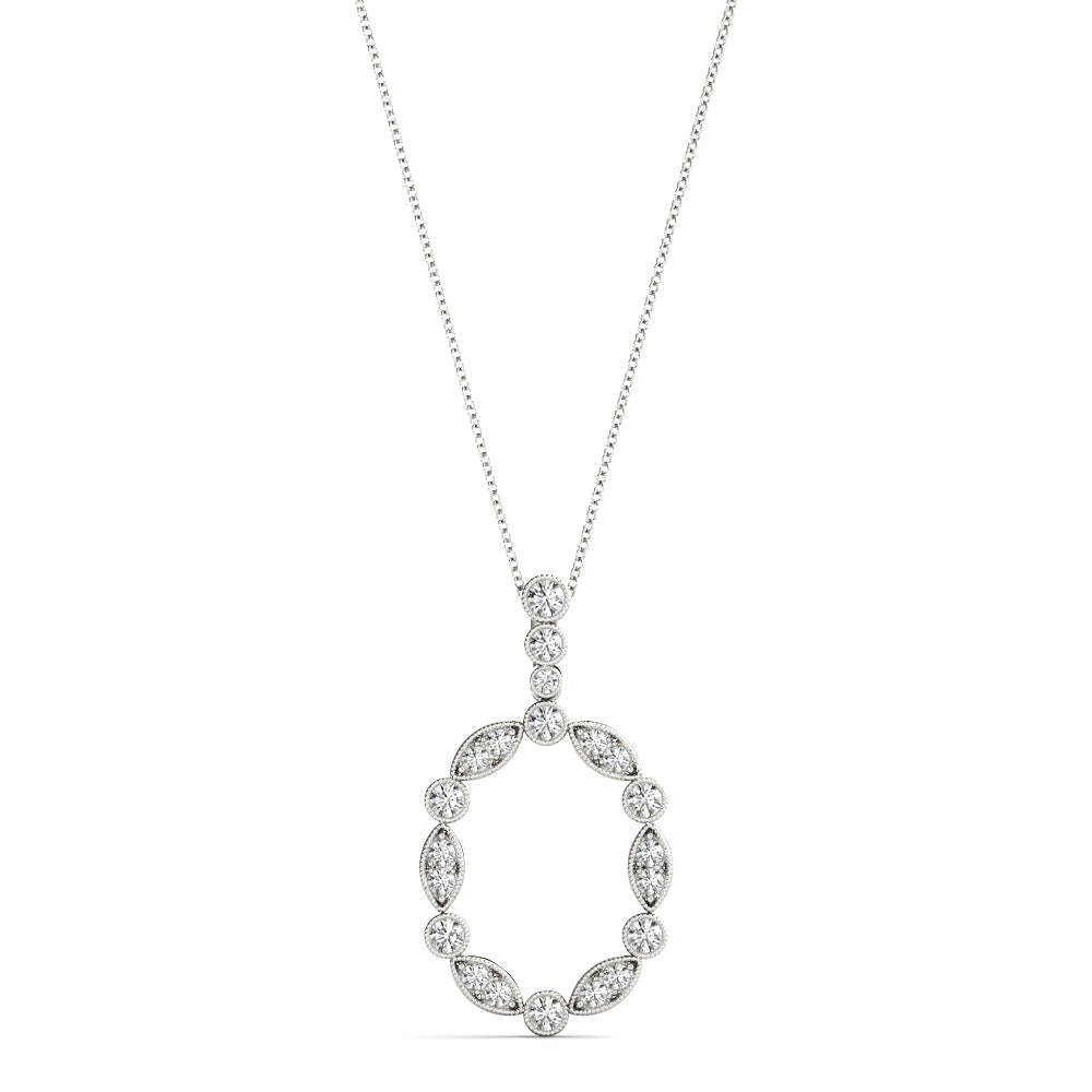 White gold Round and Marquise Diamond Bezel Set Pendant