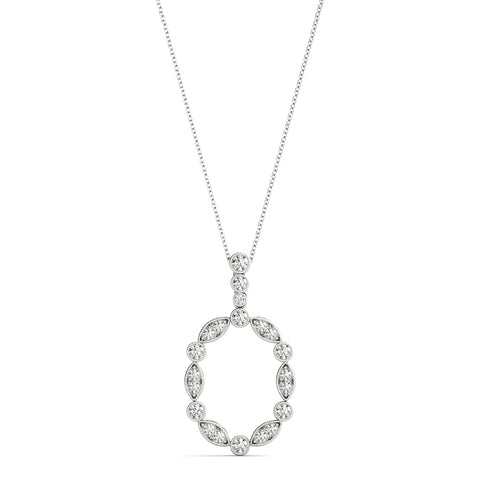 White gold Round and Marquise Diamond Bezel Set Pendant
