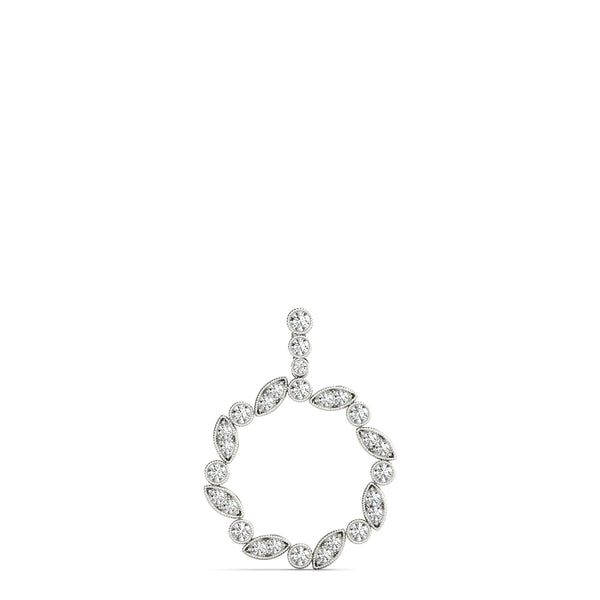 Silver Round and Marquise Diamond Circle Pendant with Bezel and Prong Setting