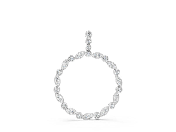 White gold Round and Marquise Diamond Circle Pendant with Bezel and Prong Setting