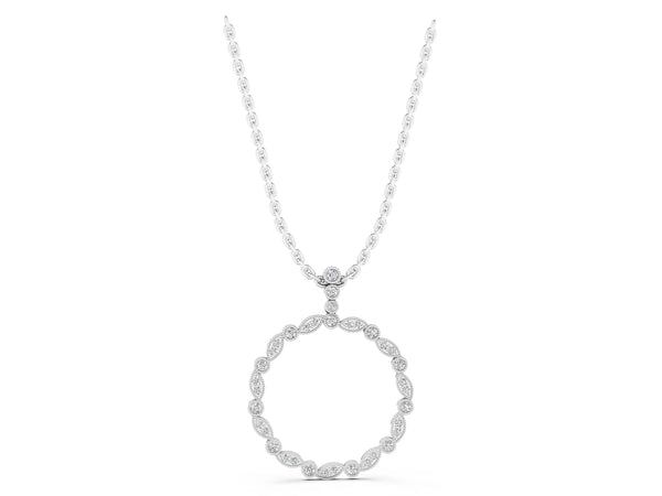 White gold Round and Marquise Diamond Circle Pendant with Bezel and Prong Setting
