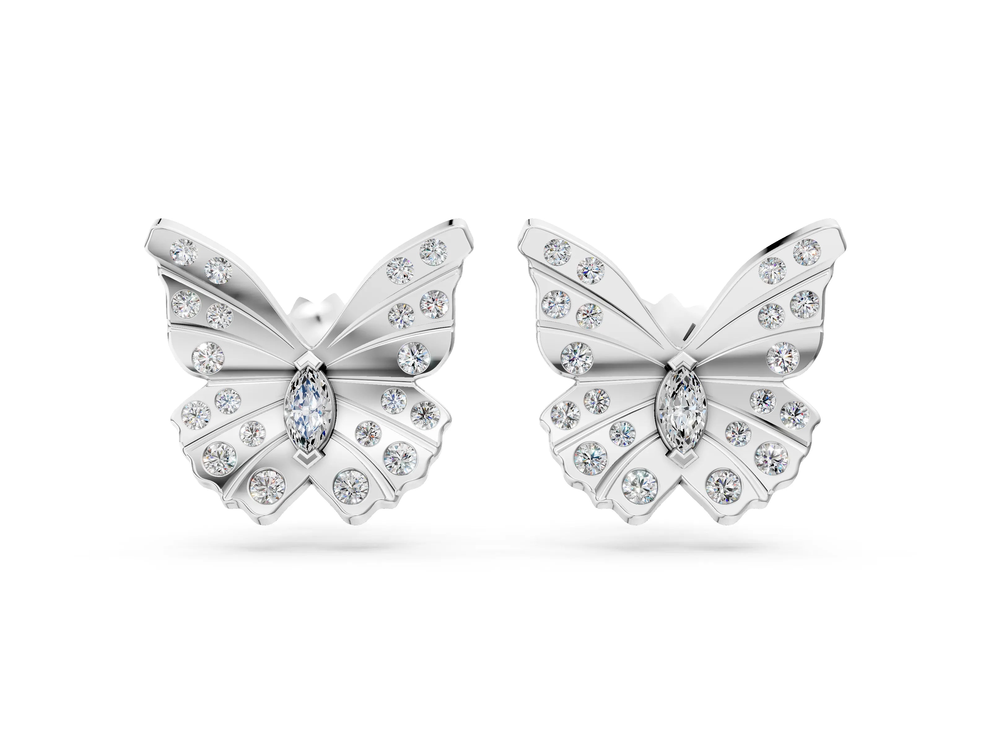 White gold Round and Marquise Diamond Flutter Butterfly Stud Earrings_4