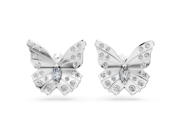White gold Round and Marquise Diamond Flutter Butterfly Stud Earrings