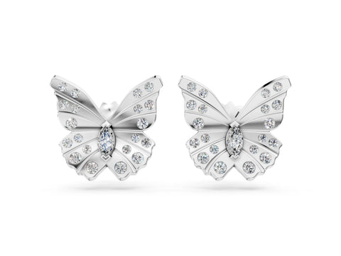 White gold Round and Marquise Diamond Flutter Butterfly Stud Earrings_4