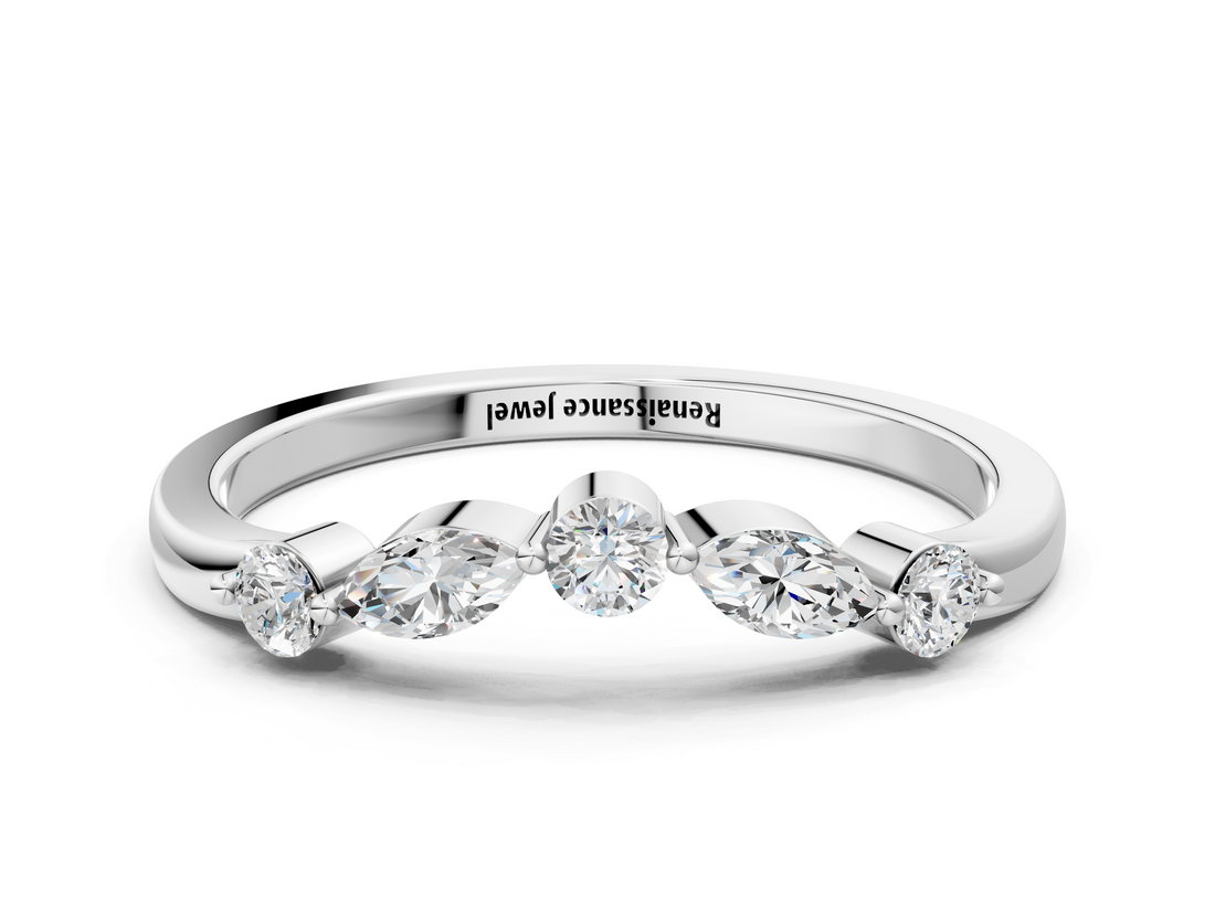 White gold Round and Marquise Diamond Half Eternity Band with Prong Setting_24