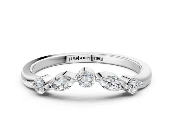 Silver Round and Marquise Diamond Half Eternity Band with Prong Setting