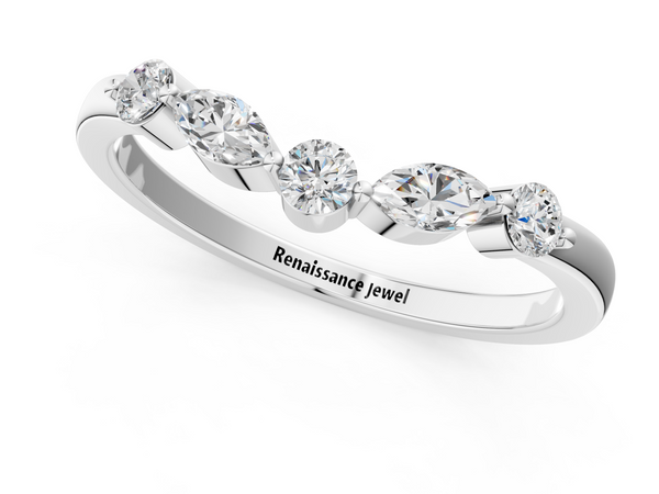 Platinum Round and Marquise Diamond Half Eternity Band with Prong Setting
