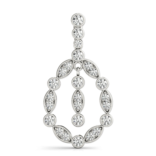 White gold Round and Marquise Diamond Milgrain Halo Pendant 1