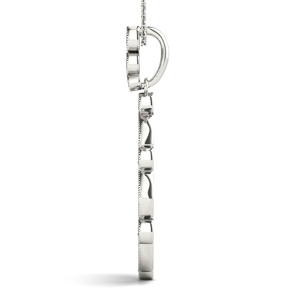 Silver Round and Marquise Diamond Milgrain Halo Pendant