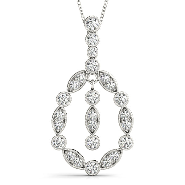 White gold Round and Marquise Diamond Milgrain Halo Pendant