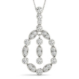 White gold Round and Marquise Diamond Milgrain Halo Pendant