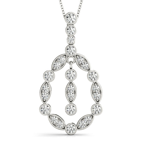 White gold Round and Marquise Diamond Milgrain Halo Pendant