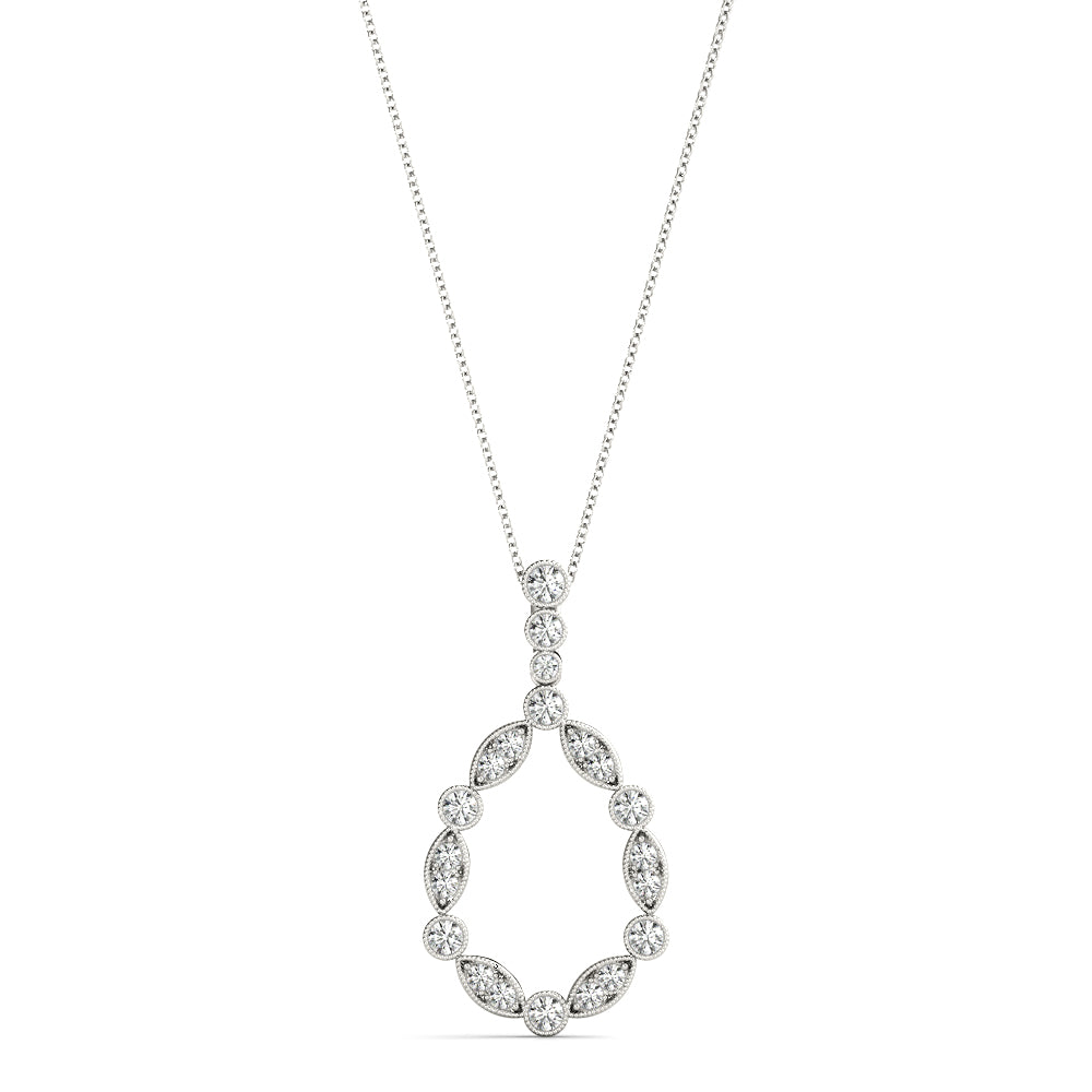 White gold Round and Marquise Diamond Milgrain Prong Pendant