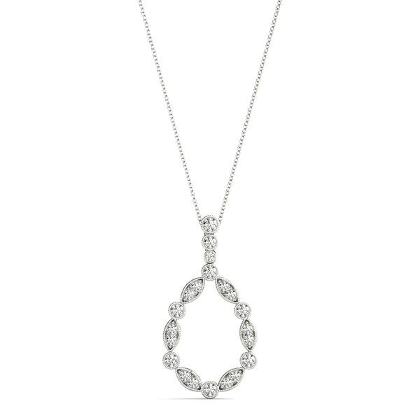 Silver Round and Marquise Diamond Milgrain Prong Pendant