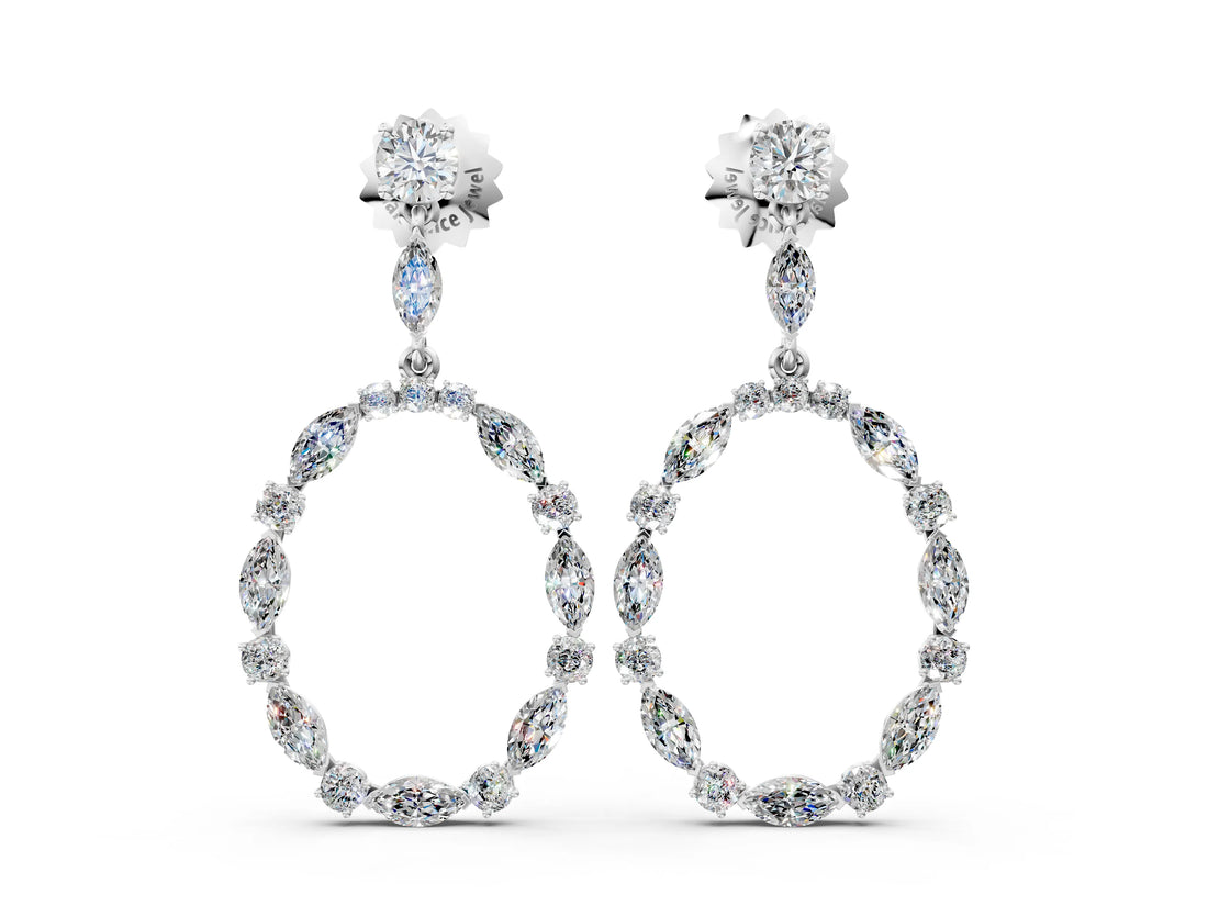 White gold Round and Marquise Diamond Open Oval Drop Earrings_4