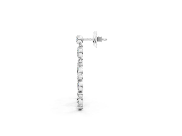 Silver Round and Marquise Diamond Open Oval Drop Earrings