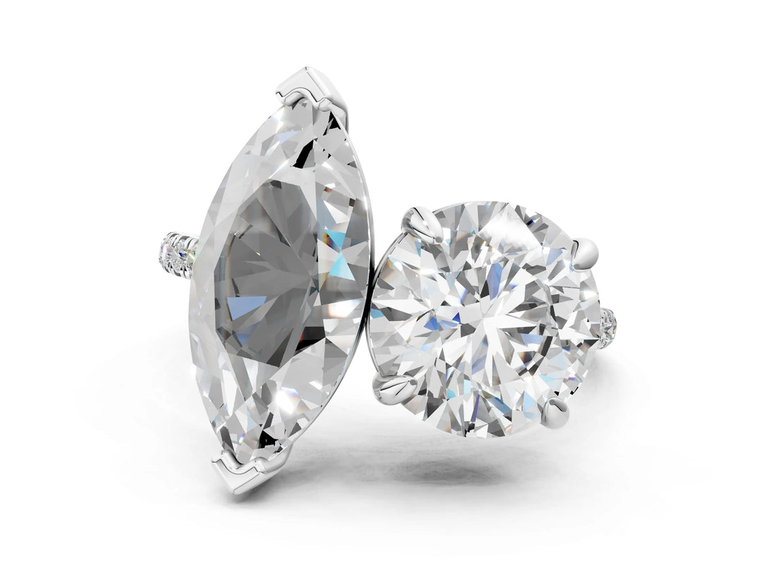White gold Round and Marquise Toi Moi Ring with Prong Setting and Micro Pave Band