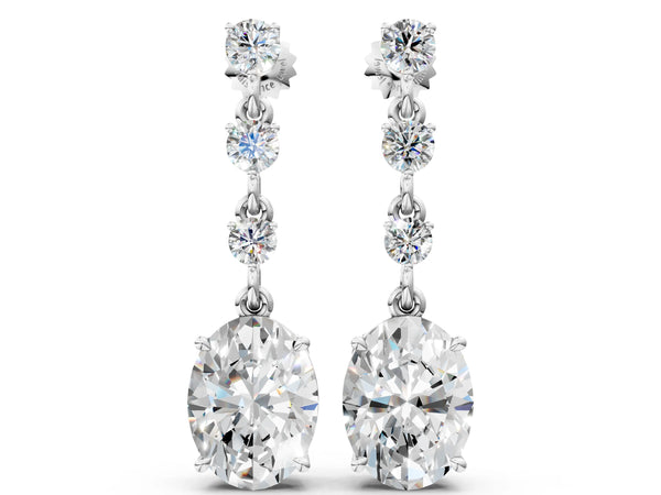 Platinum Round and Oval Diamond Drop Earrings