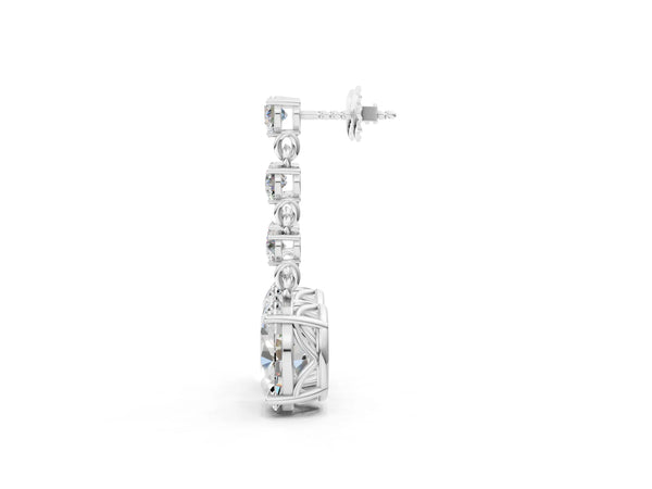 Platinum Round and Oval Diamond Drop Earrings