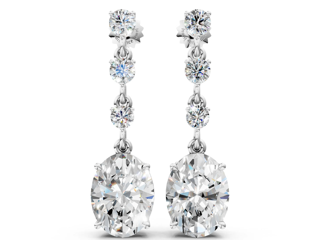 White gold Round and Oval Diamond Drop Earrings