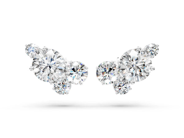 White gold Round and Oval Diamond Hydrangea Bouquet Stud Earrings with Round Diamond Accents