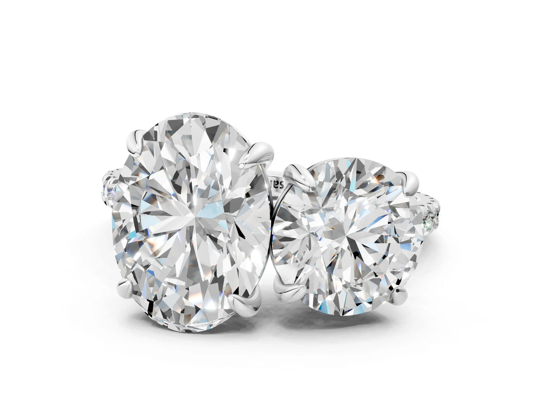 White gold Round and Oval Toi Moi Ring with Prong Setting and Micro Pave Band
