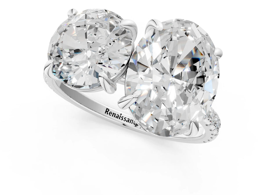 White gold Round and Oval Toi Moi Ring with Prong Setting and Pave Band