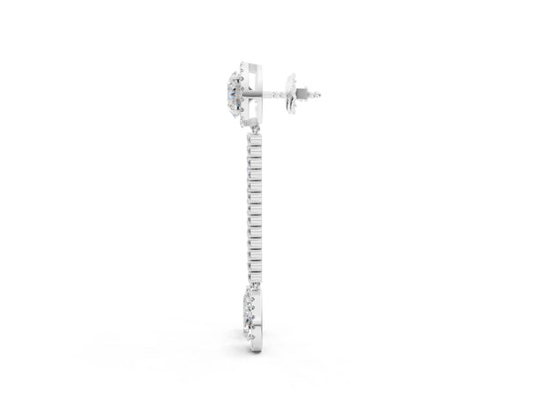 White gold Round and Pear Diamond Halo Drop Earrings