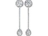 White gold Round and Pear Diamond Halo Drop Earrings